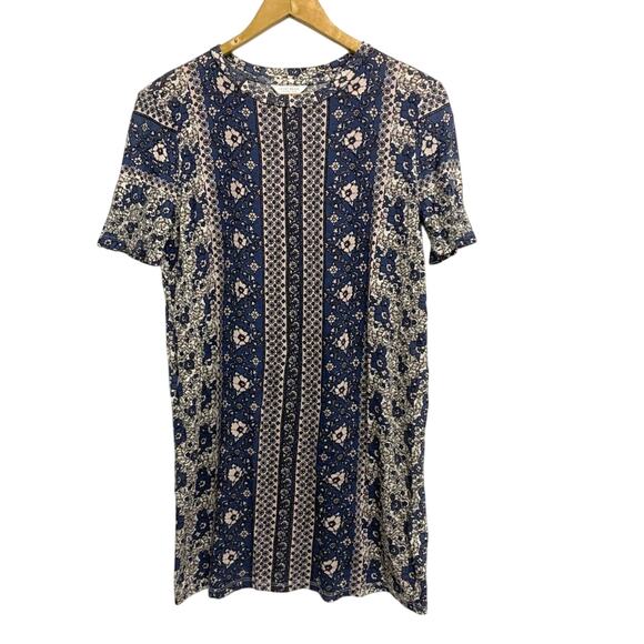 Lucky Brand Blue and Mauve Cottage Floral T-Shirt Mini Dress - Picture 1 of 6
